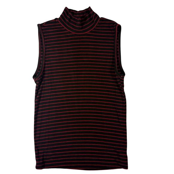 Sanctuary Sleeveless Mock Neck Tank Women's Medium Red and Black Striped - Picture 1 of 7